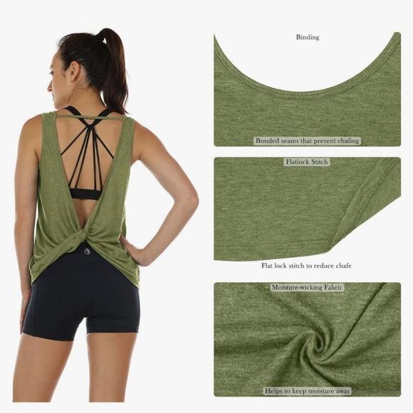 Icyzone Green Twist Backless Athletic Work Out Tank Top Womens Medium - Picture 5 of 10
